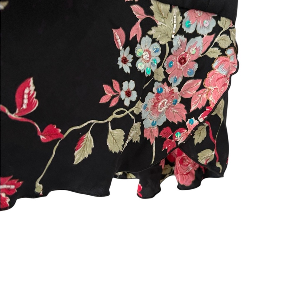 Single LA Floral Embroidered Sequin Long Sleeve Dress Black M - Picture 3 of 8